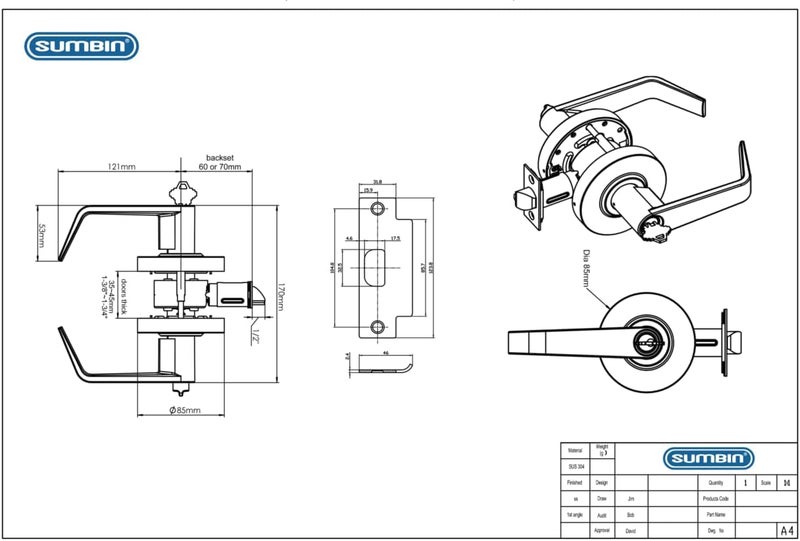 SUMBIN Grade 2 Commercial Heavy Duty Entry Door Lever Lockset, ADA, Satin Chrome Finish 2PCS - Image 3